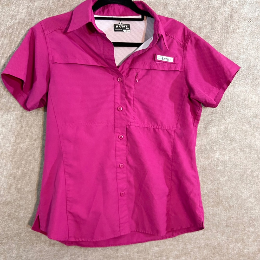 Habit Fishing Shirt Womens Medium Pink Short Sleeve Solar Factor Hiking Outdoor